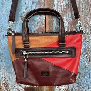 FOSSIL Dawson Red Multi Leather Convertible Satchel Shoulder Bag Crossbody